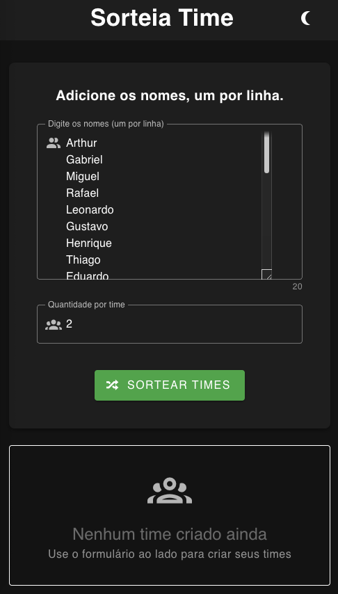 Sorteia Time app
